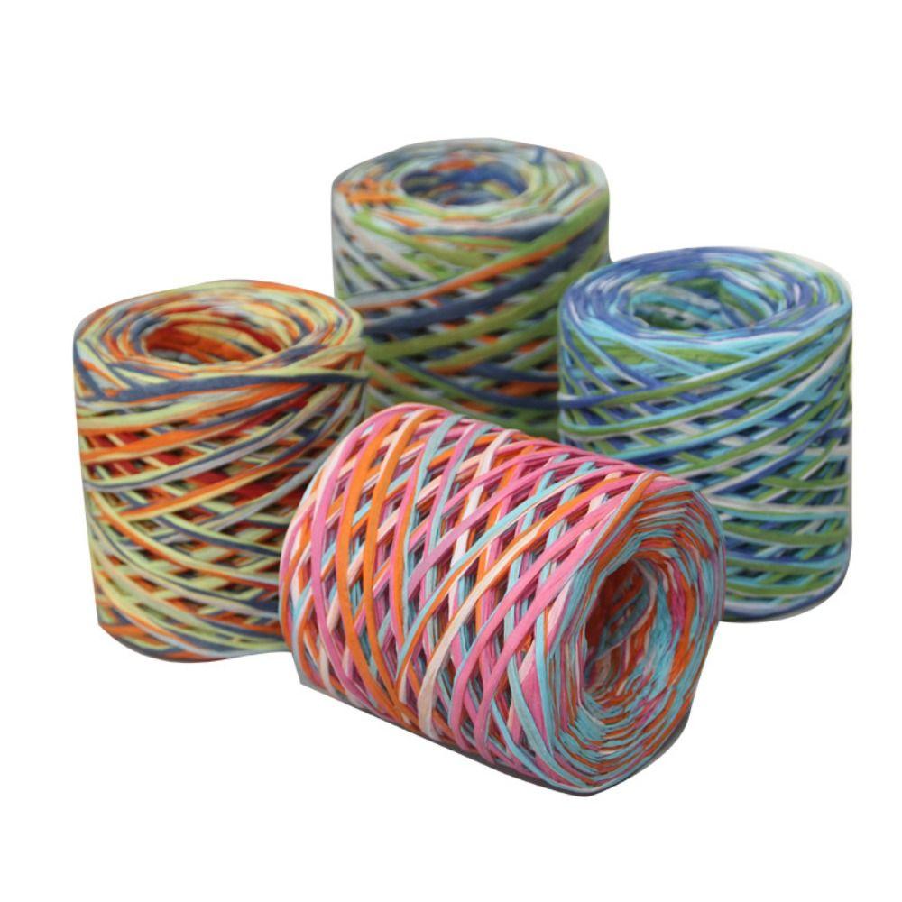 200m/Roll Raffia Paper Rope Multicolor Crochet Yarn High Quality Hand-woven Rope Gift Wrapping