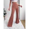 Ladies, High Waisted, Corduroy, Flared Pants, Solid Color, Casual Pants, Wide Leg Pants, Long Pants