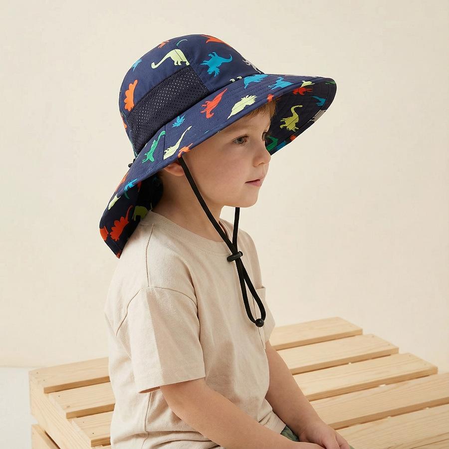 1-2Y 3-5Y 6-10Y Children's Sun Protection Hat Spring/Summer Lightweight Boys and Girls Printed Bucket Hat Beach Sun Shawl S