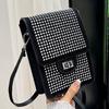 Fashionable 2024 Rhinestone Embellished Velvet Phone Bag Vertical Small Handbag For Women