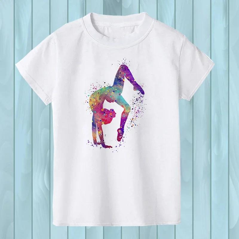 Kids T-shirt Watercolor Rainbow Gymnastics Art T-shirt Summer Kids T-shirt Top Kids Street Style