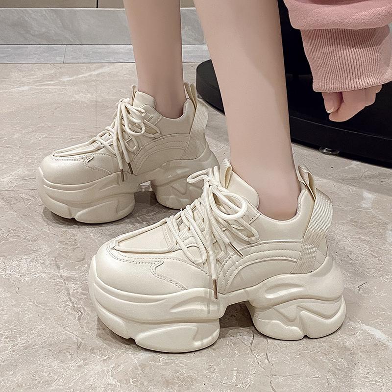 Fashion 8CM Heels Autumn Chunky Sneakers for Women New Spring Breathable Mesh Platform Sports Shoes Woman Thick Bottom Dad Shoes Ladies