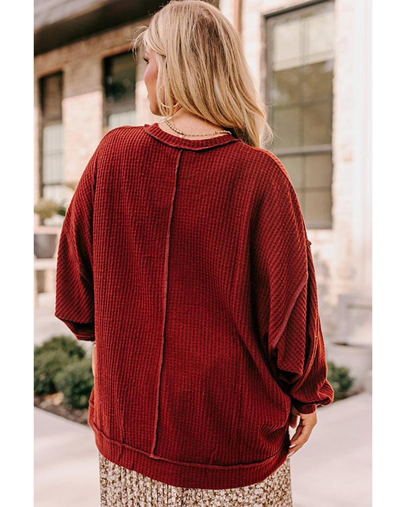 Azura Exchange Zlatý plamen Odhalený šev Detail Vaflový úplet Nadměrná velikost Top