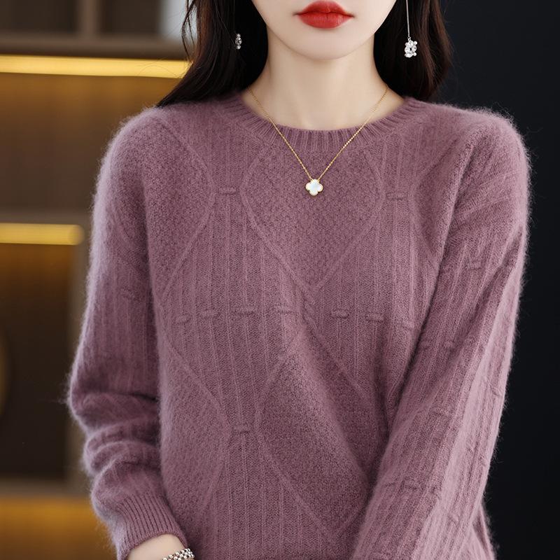 2024 Autumn Winter Women’s Short Mink Velvet Round Neck Pullover - Thick Solid Color Knit Wool Sweater