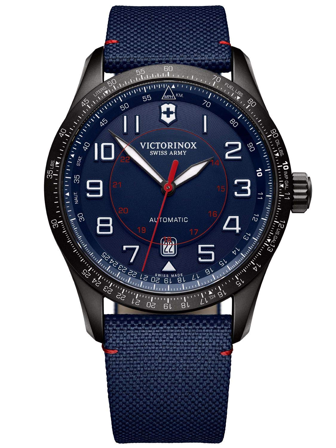 

Watch AIRBOSS Black PVD Processed Stainless Steel Case Blue Dial Blue Fabric Strap Gift 241820 [Victorinox] (316L) [