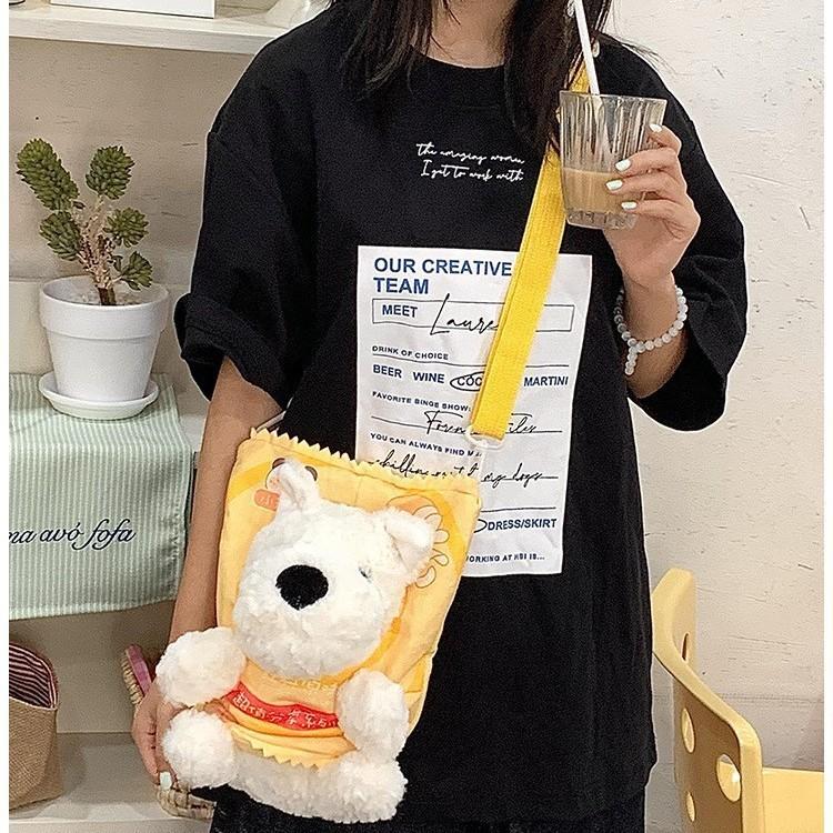 Highland West Cartoon White Terrier Plush Crossbody Bag Outdoor Bag Shoulder