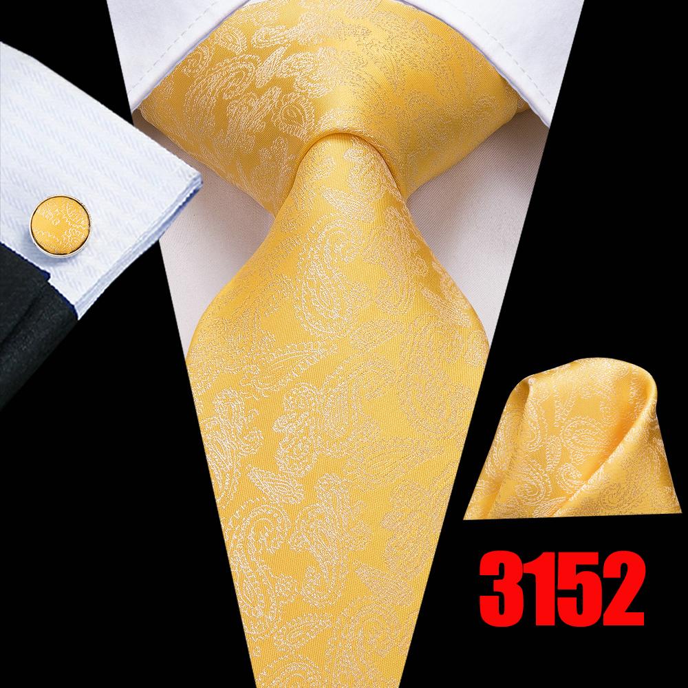 Hi-Tie Mens Golden Silk Tie Business Wedding Necktie Hanky Cufflinks