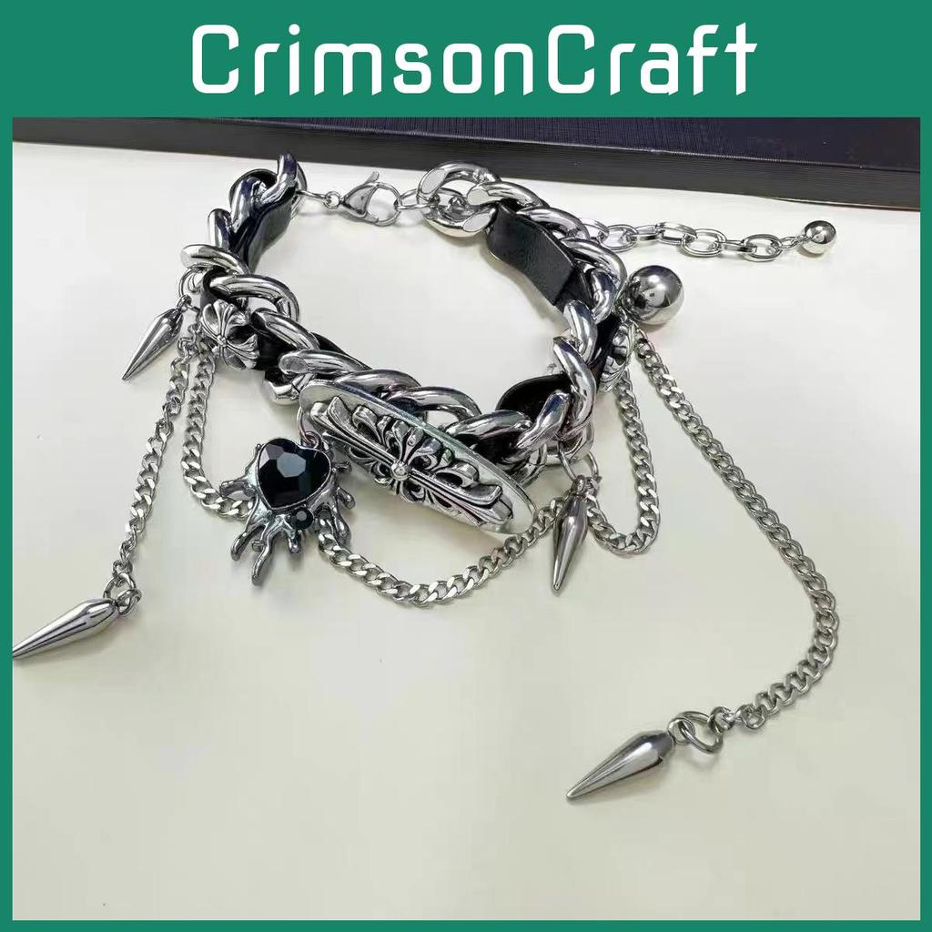 Y2k Gothic Punk Red Leather Bracelet Alloy Electroplated For Men And Women