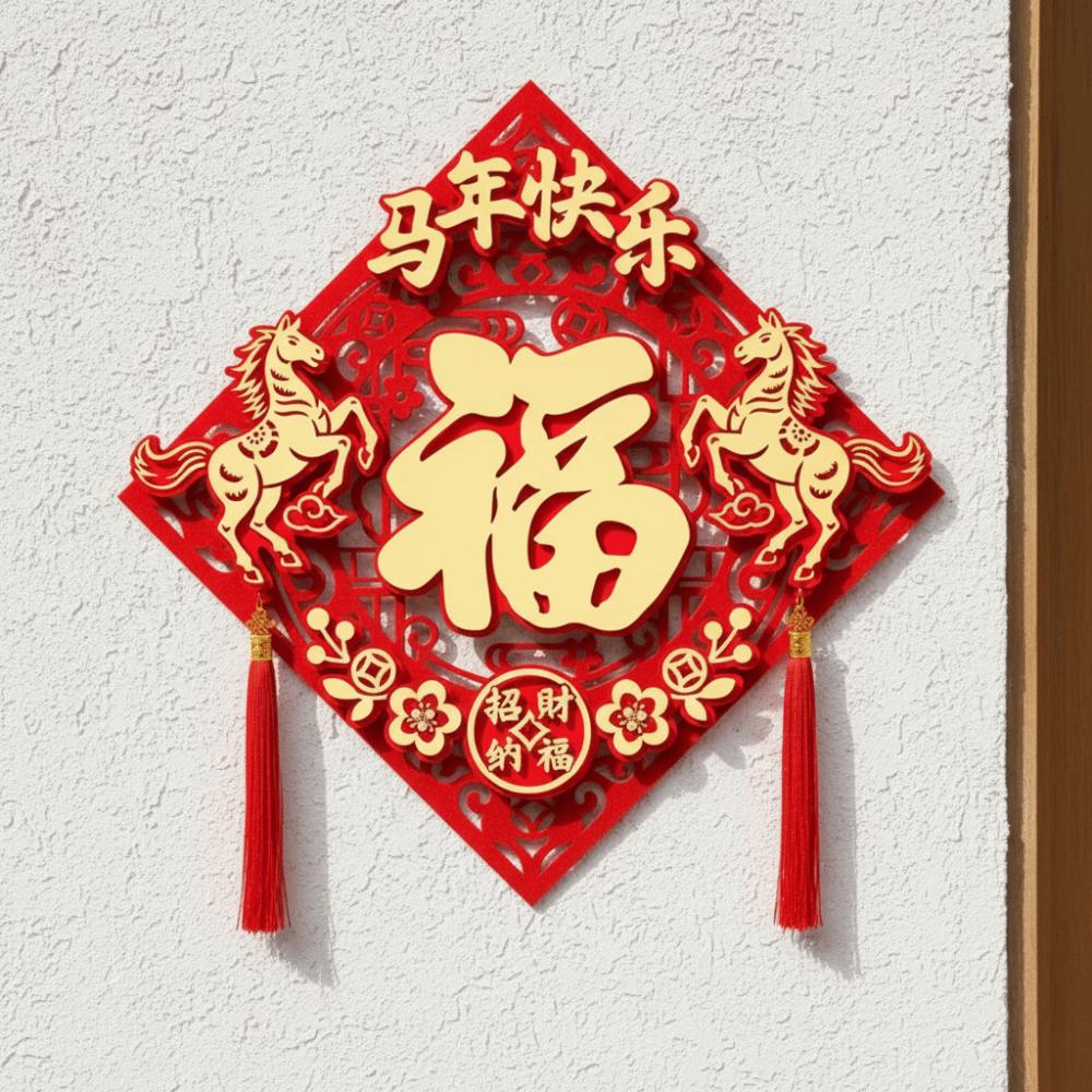 Traditional New Year Door Sticker Flocked Horse Year Door Sticker Office Decoration