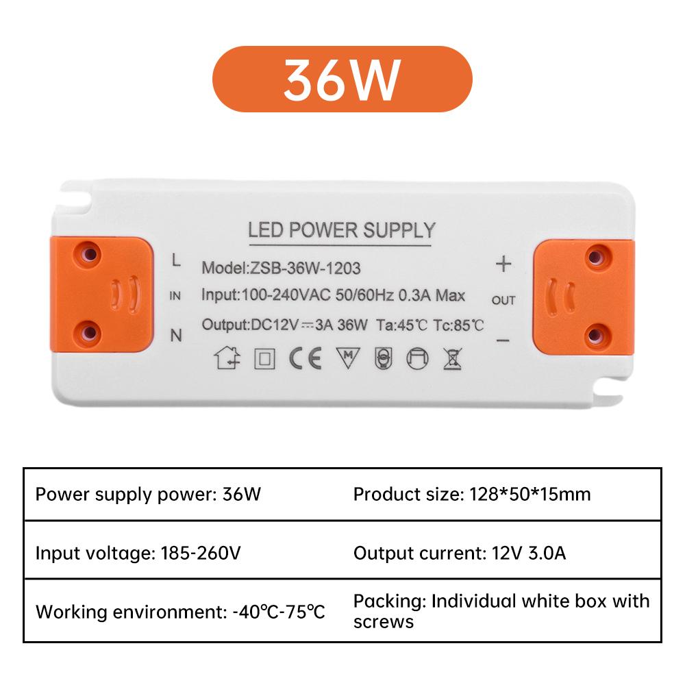 DC 12V LED Driver Thin Constant Voltage Drive Power Input Voltage AC185-260V 12W/18W/24W/36W Ultra-thin Design Saves Space