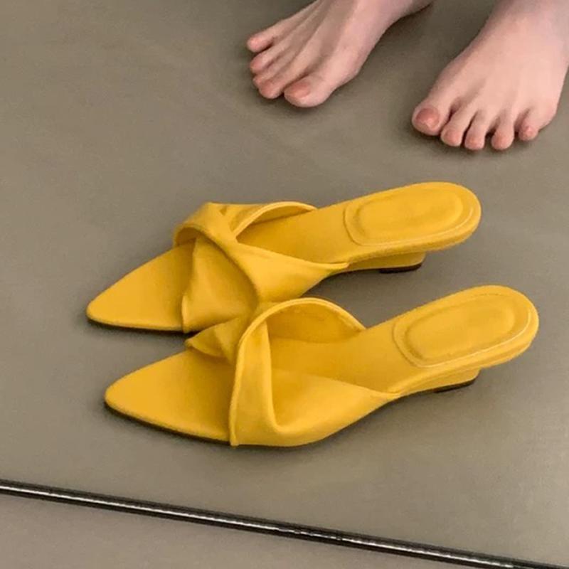 Fashion Pointed Toe Women Slippers Wedges Fashion Dress Shoes Summer Luxury Sexy Woman Sandals 2025 New Designer Slides Femme Zapatos