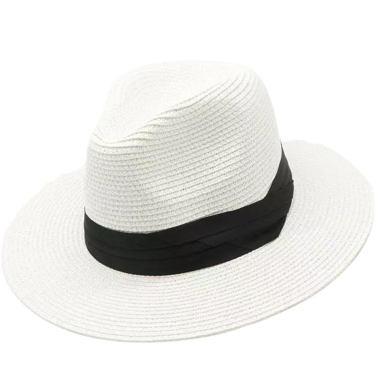 

Straw Hat Summer Men Women Wide Brim Beach UV Protection Fedora Sun Hat белый