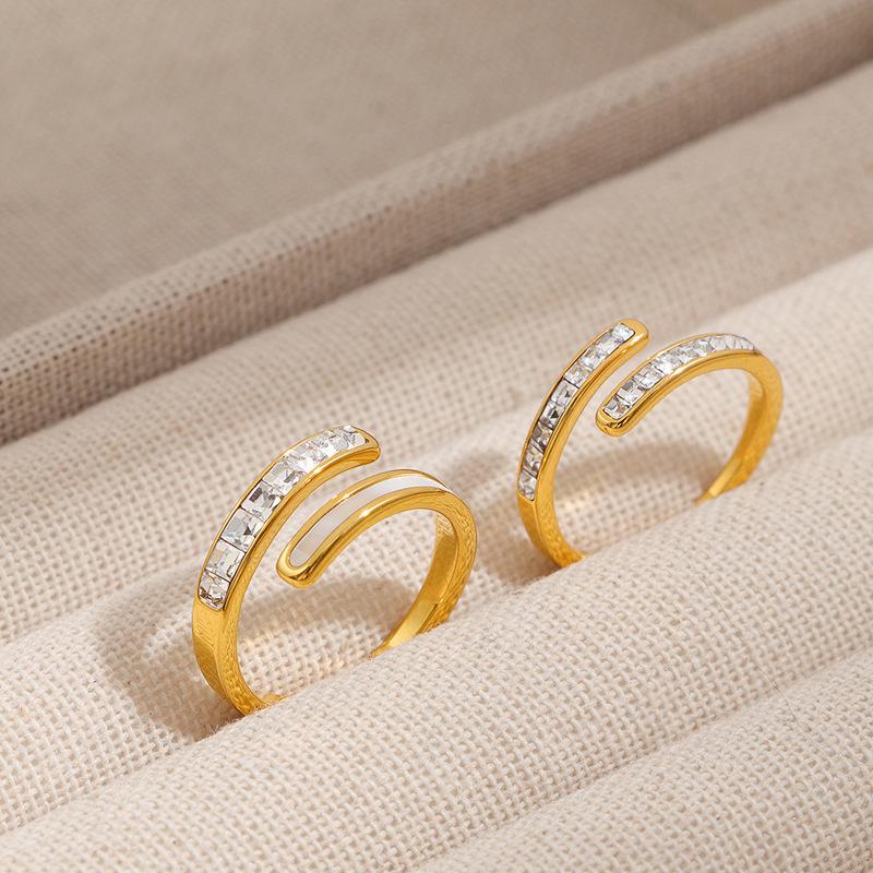 Retro Fashion Inlaid Zircon Bright Open White Shell Titanium Steel Ring Women's Ring Index Finger Ring High-end Accessories