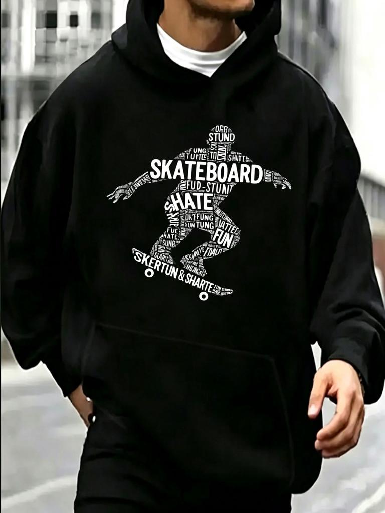 Casual Streetwear Style, Hoodie, Skateboard Typography Graphic Design, Autumn Winter Daily Wear, Gift for Boyfriend Son Friend