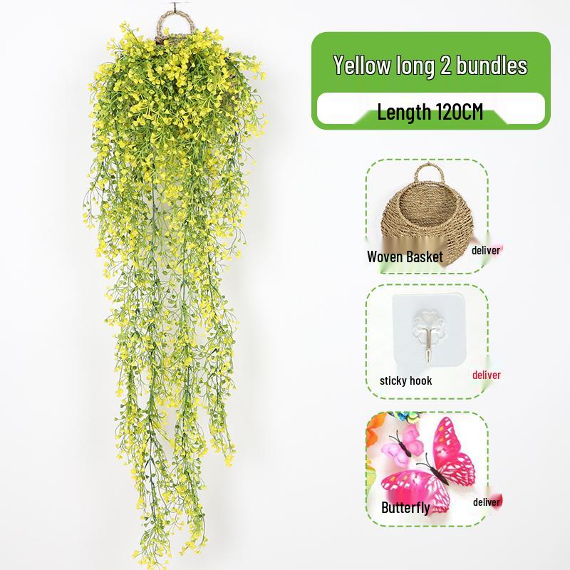 Wall-Mounted Artificial Hanging Vines with Spider Plant in Basket for Living Room Decor