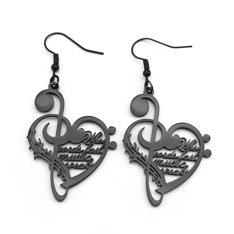 Love Music Note Dangle Earrings For Women Men Stainless Steel Gold Silver Color Heart Music Lover Fashion Drop Earring Jewelry