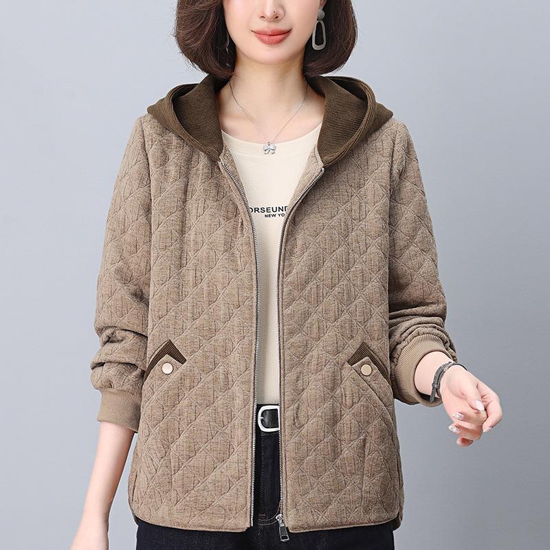 Women's Hooded Spliced Jacket - Spring/Autumn 2024 Fashion: Casual, Loose, Slimming Short Style for Petite and Moms