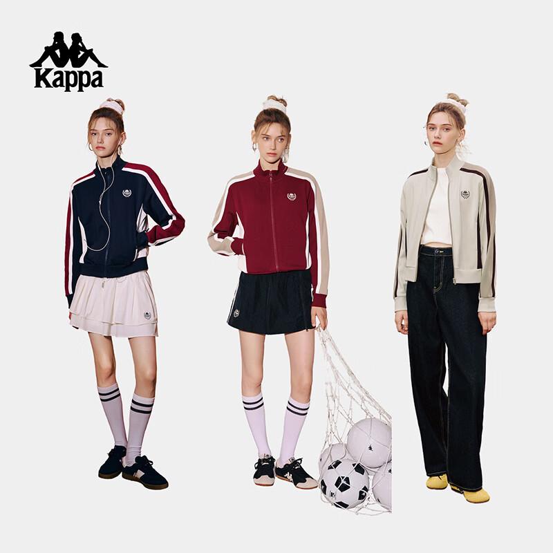 Kappa Women's Retro Color-block Stand-Collar Knit Baseball Jacket