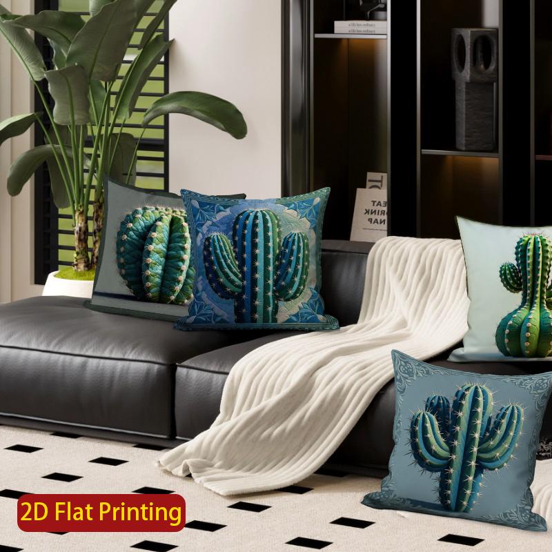 2D Vintage Cactus Print Square Throw Pillow Cases** Pattern Cushion Cover Suitable For Sofa Bedroom Car Pillow Cover