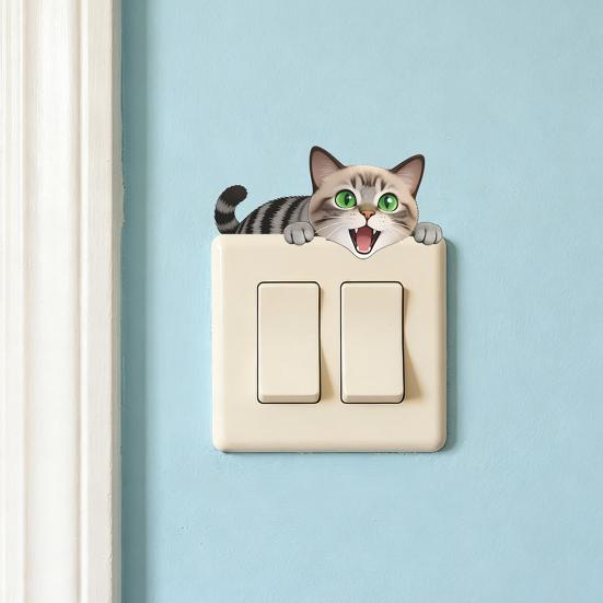 yangyizhi Light Switch Plate Stickers, Cartoon Animal Cute Cat Decor, Waterproof Removable Stickers for Switch, Wall Outlets, Bedroom, Living