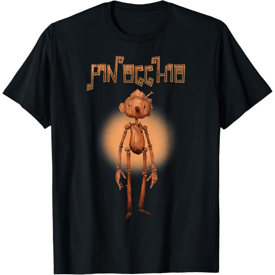 Футболка с портретом Пиноккио в оранжевом свечении S