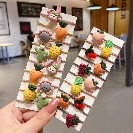 10Pcs/Sheet  Cartoon Fruit Animal Pattern Tight Hair Tie Hair Band Hair Accessories