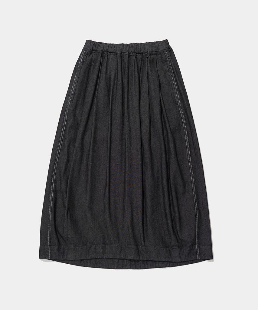 COLUMBIA UNIVERSITY All-Round Twotuck Denim Long Skirt_Black Jean