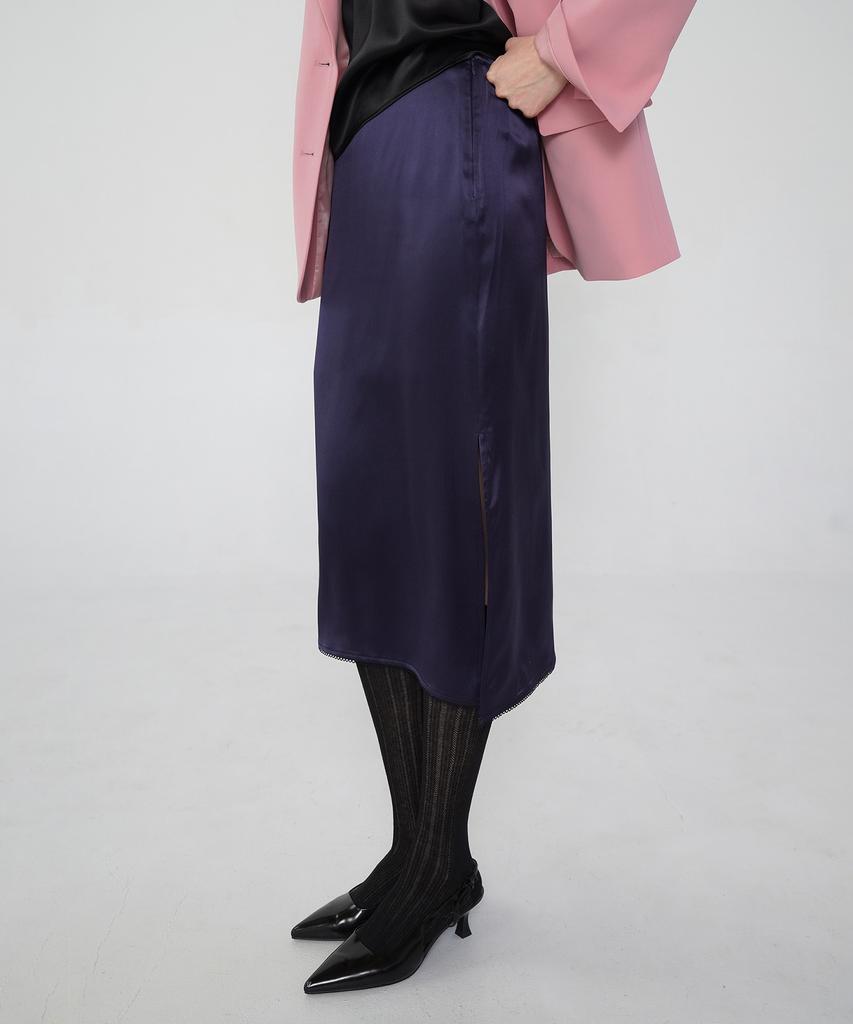 Pilot Silk H-Line Skirt (Dark Navy)