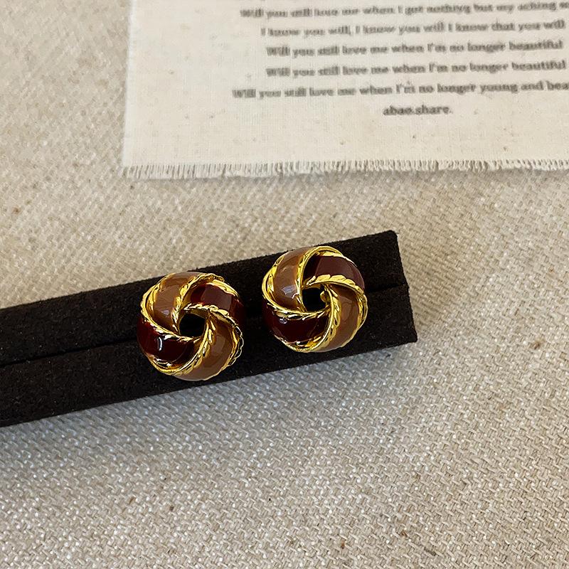 Maillard Atmosphere Contrasting Color Dripping Oil Concentric Knot Earrings Women'S Niche High-End Sense Unique Exquisite Earrings