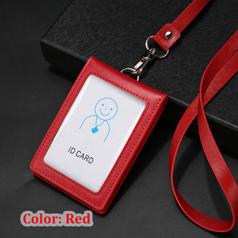 Genuine Leather Badge Holder Business Work Card with PU Lanyard ID Chest Card Holders Office Supplies