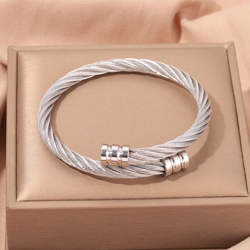 Popular, Personalized Trend, Retro Stainless Steel Winding Geometric , Pearl Steel Wire