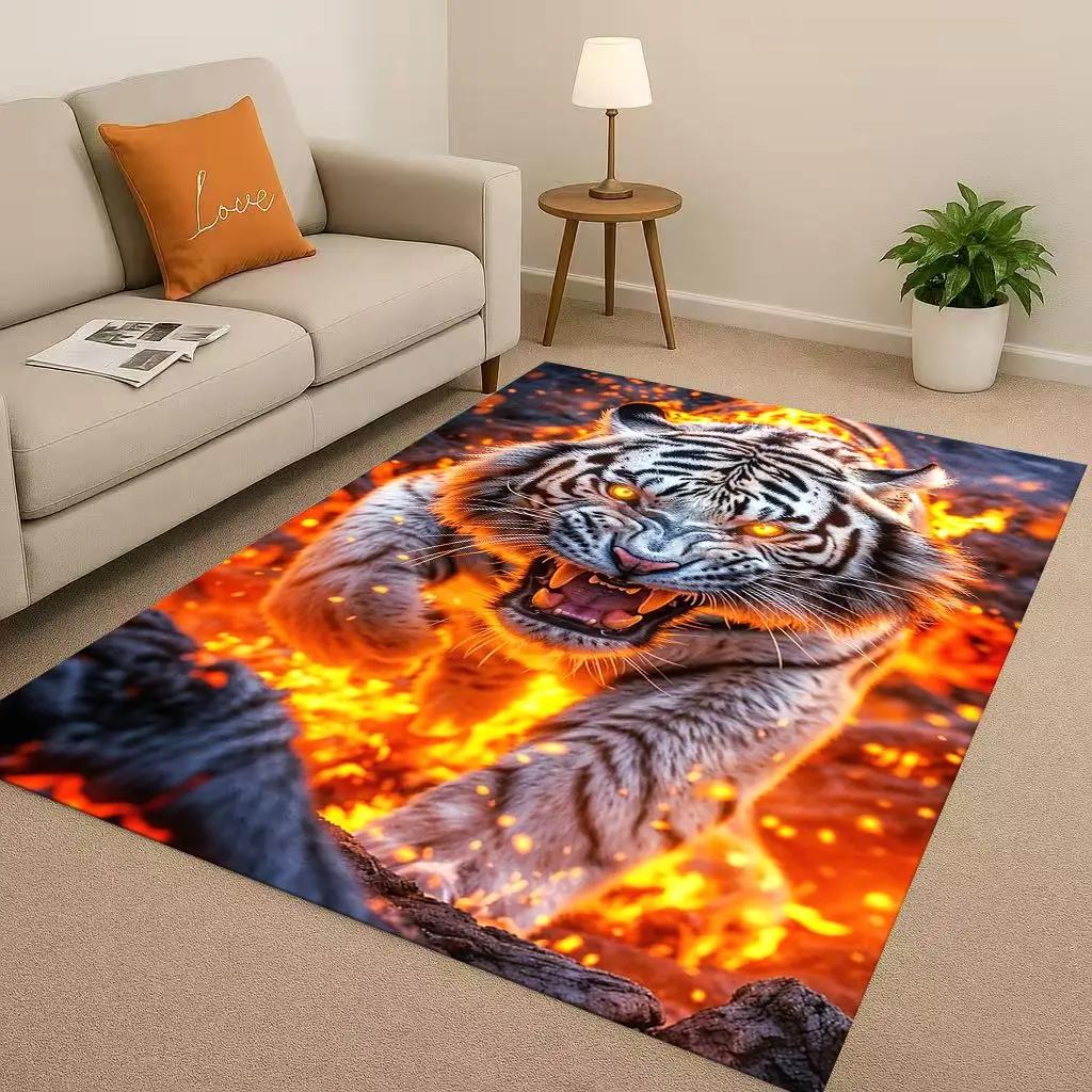 Classic Tiger Lion Beast Art Cartoon Living Room Non-Slip Area Rug Carpet For Bedroom Playroom Sofa,Home Decor Doormat Gift