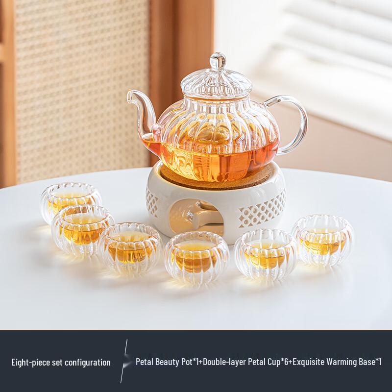Jialang Heat-Resistant Glass Petal Tea Set with Stove & 6 Cups