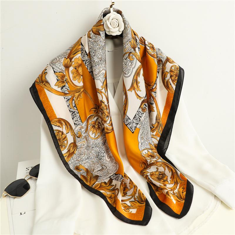 European retro printed silk scarf women's new imitation silk large square scarf autumn and winter decoration warm shawl mother scarf
