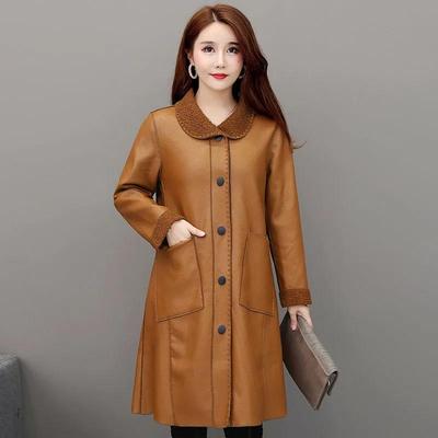 Winter frauen Leder Mode Pelzmantel Lamm Pelzmantel Plus Samt Verdickung Medium Lange Große Größe Leder Mantel