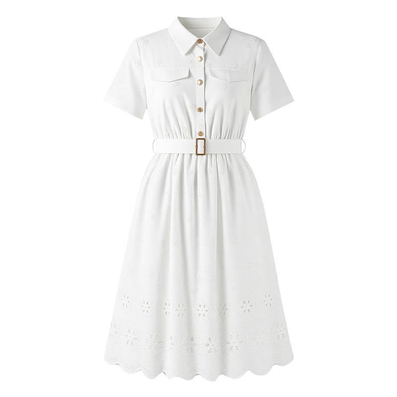 

Qiusuiyiren Women s Polo Collar Short Sleeve A-Line Shirt Dress L