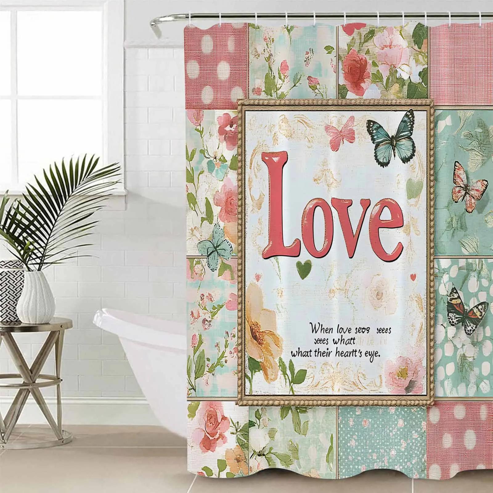 

Floral Background Love Cover Shower Curtains Waterproof Bath Curtains Home Decor Modern Luxury Bathroom Curtain W60H190(CM)-1 Pcs