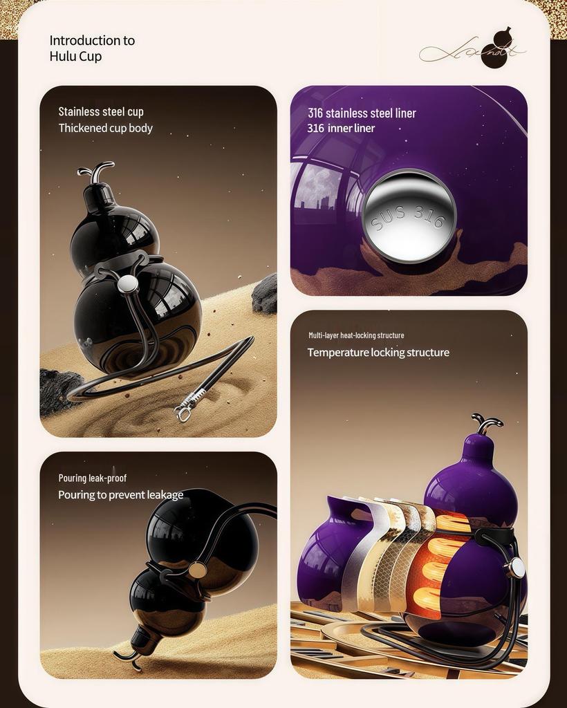 High-End Gourd Thermos: 316 Stainless Steel, Portable, Large Capacity, Unisex, Luxurious Design