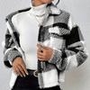 Women's Plaid Double-sided Plush Patch Pocket Button Cardigan Casual Top Jacket