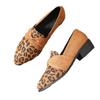 Women's Leopard Print Pointed Toe Chunky Heel Loafers, Slip-On Casual Flats, Plus Size Shoes