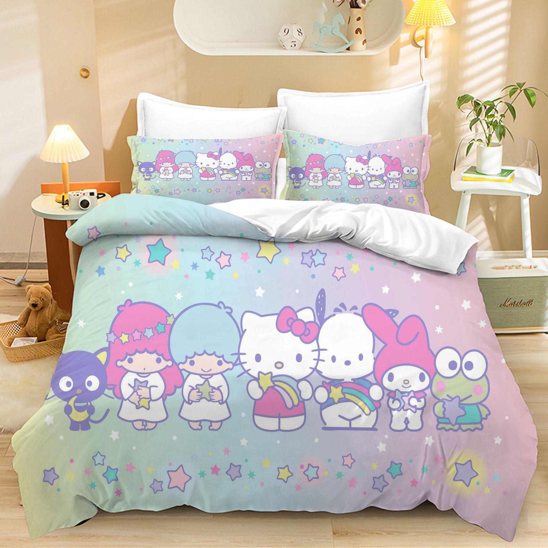 

Home Textile Three-Piece Cartoon Cute Digital Printing Quilt Pillowcase Bedding 90 * 200