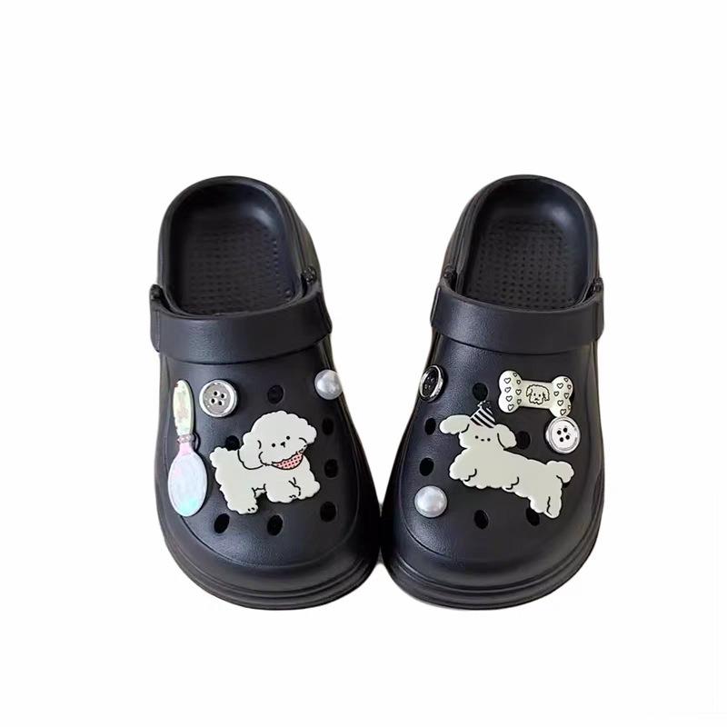 New Cute Line Trimmed Hook Thick-soled Cool Slippers Women's Summer Can Wet Water Bag Head Drag Non-slip Versatile Breathable Hole Shoes