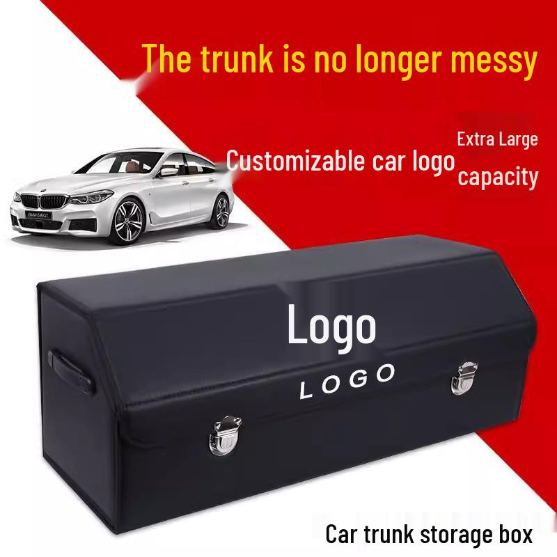 Leather Car Trunk Storage Box with Logo - Multifunctional Folding Organizer