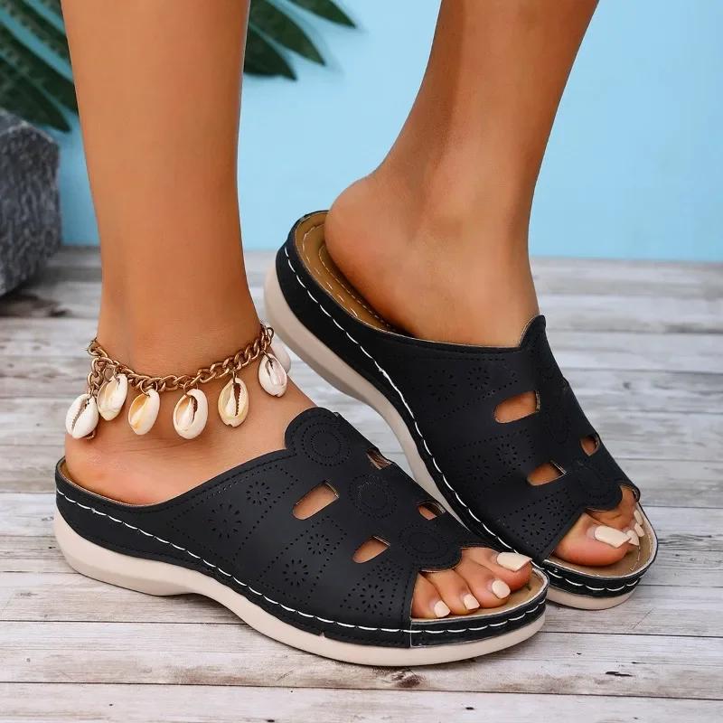 2025 Hot Sale Women's Shoes Peep Toe Women's Slippers Fashion Plus Size Casual Slippers Women Summer Round Toe Wedge Slippers