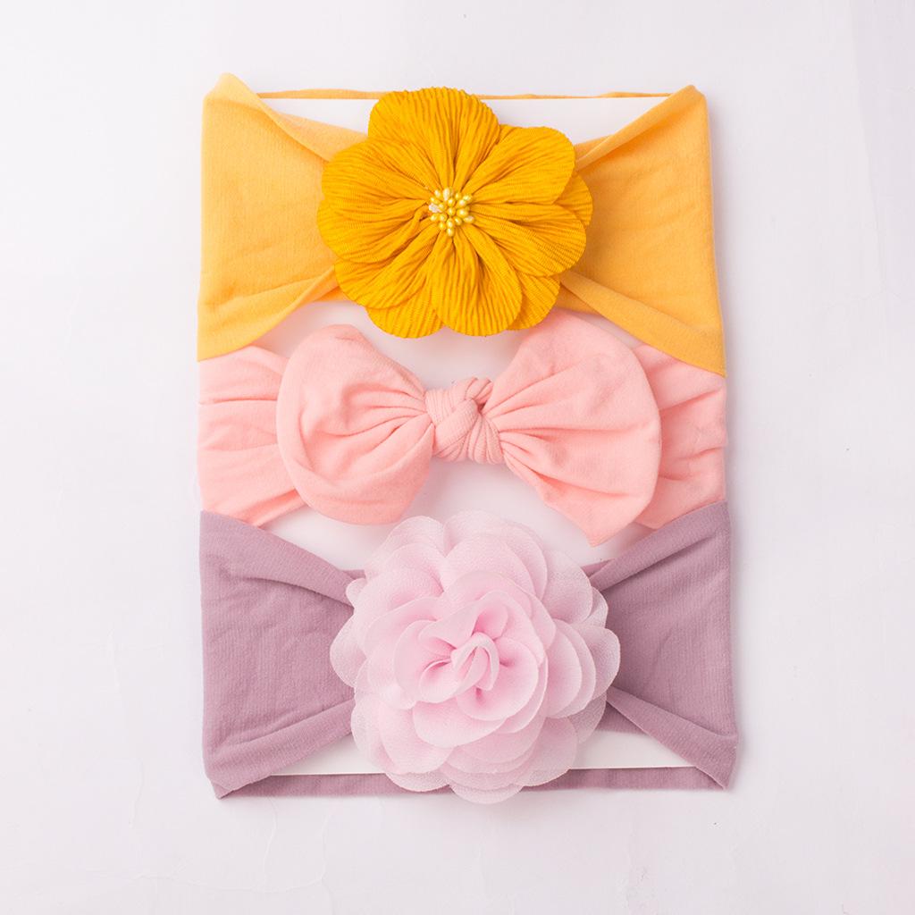 3Pcs Cute Baby Flower Headbands Set, Soft Bow Nylon Hair Bands for Infants