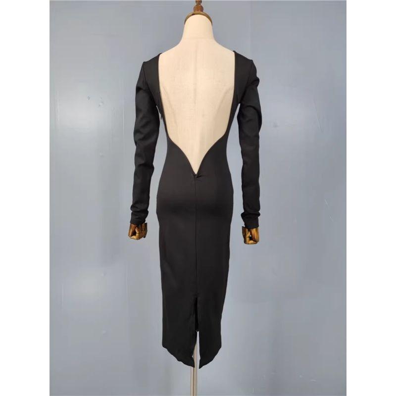 Export Single Lu Family New Arrival Banquet Noble Elegant Graceful Socialite Slim Fit Slim Looking Sexy Backless Long Sleeves Dress