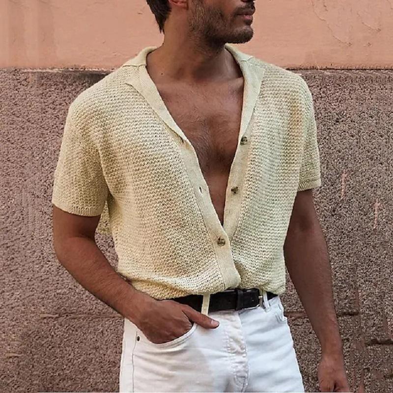 Fashionable Men's Casual Shirt Top with Single-breasted Buttons