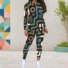 Women Plus Size Round Neck Long Sleeve Printed Top And Fitted Pants Two Piece Set