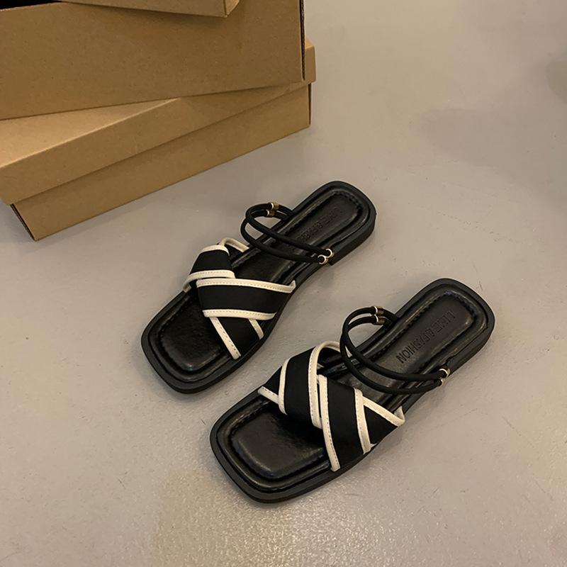 French Fairy Style Flat-bottomed Sandals Female Summer Outer Wear Temperament with Skirt New Popular Versatile Roman Sandals