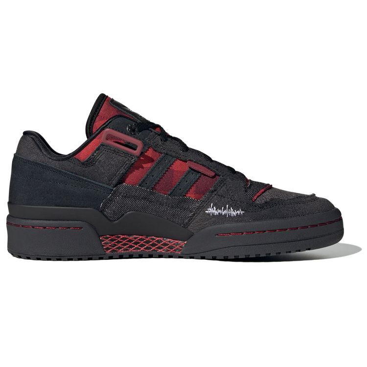 Adidas Originals Forum Exhibit Low Denim Leather Comfortable Low-Top Sneakers Unisex Sneakers Black Red HQ8417